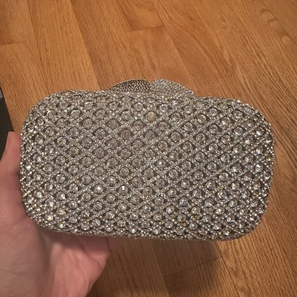 Lux Mob Crystal Embellished Silver Evening Clutch - Picture 2 of 6